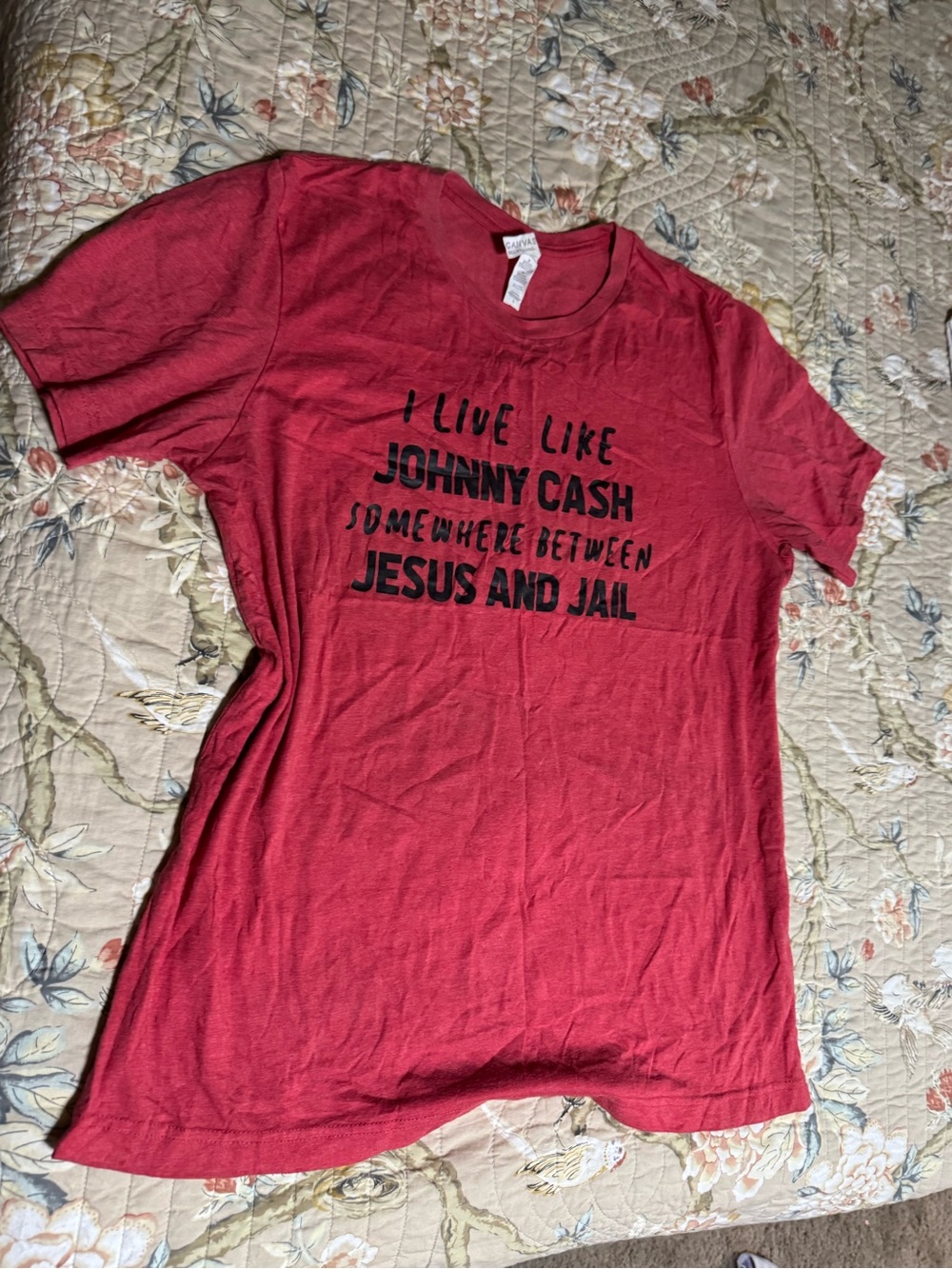 Bella Canvas Red Short Sleeve Graphic Tee with Black Text